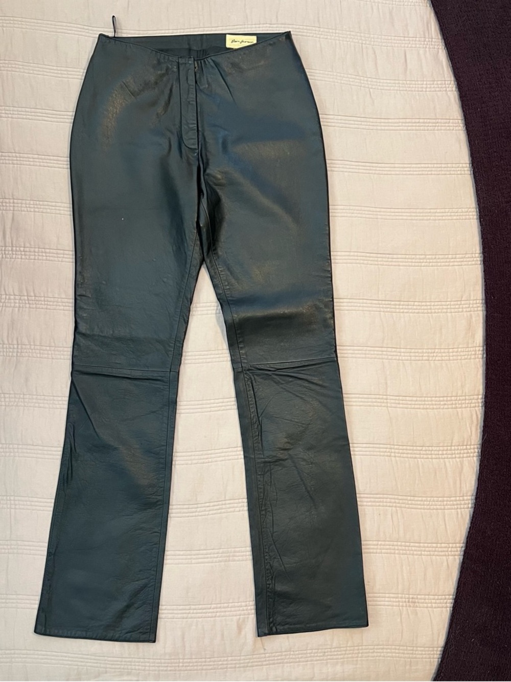 Rem Garson Black Low Rise Leather Pants with Satin Lining